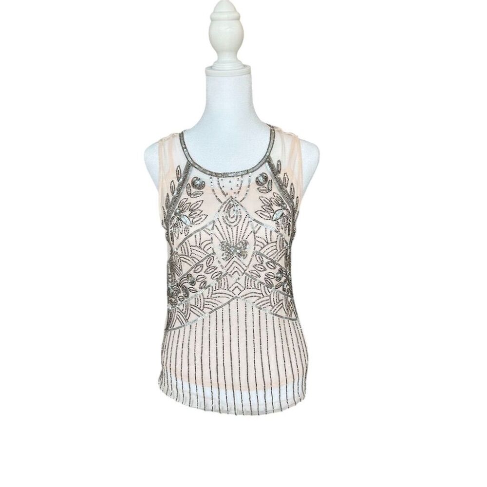 Venus Women's Beige Beaded Sequin Sleeveless Tank Top Size 2